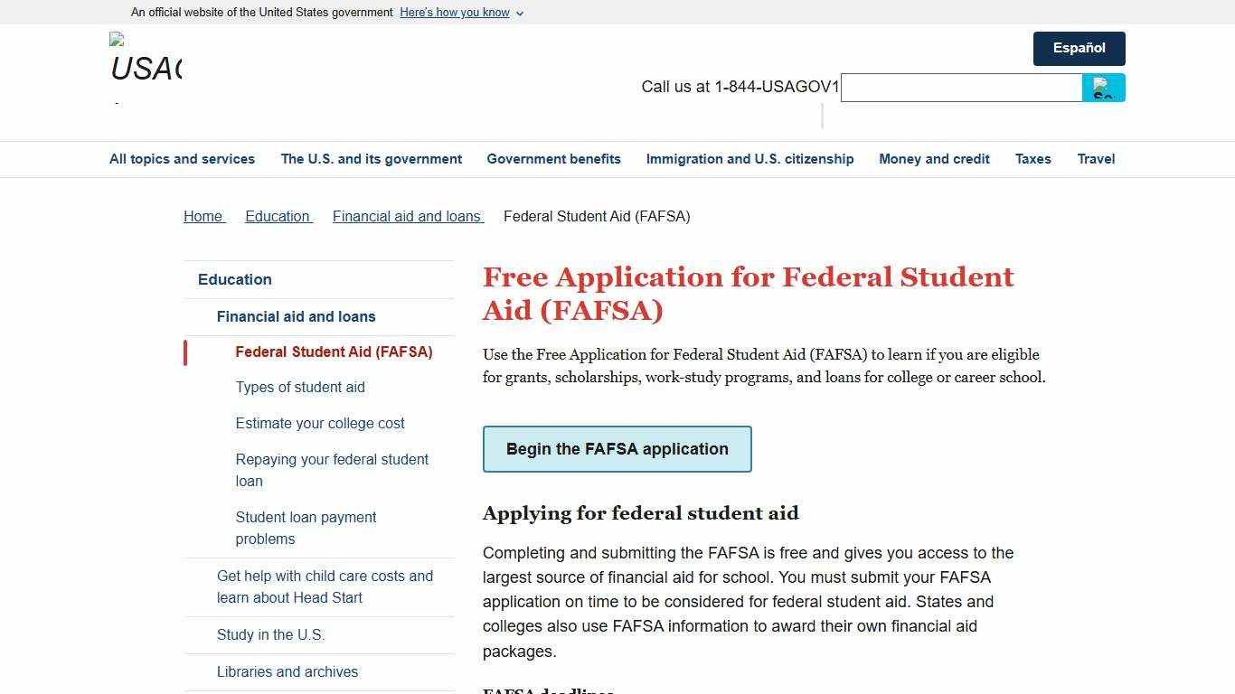 Free Application for Federal Student Aid (FAFSA) | USAGov